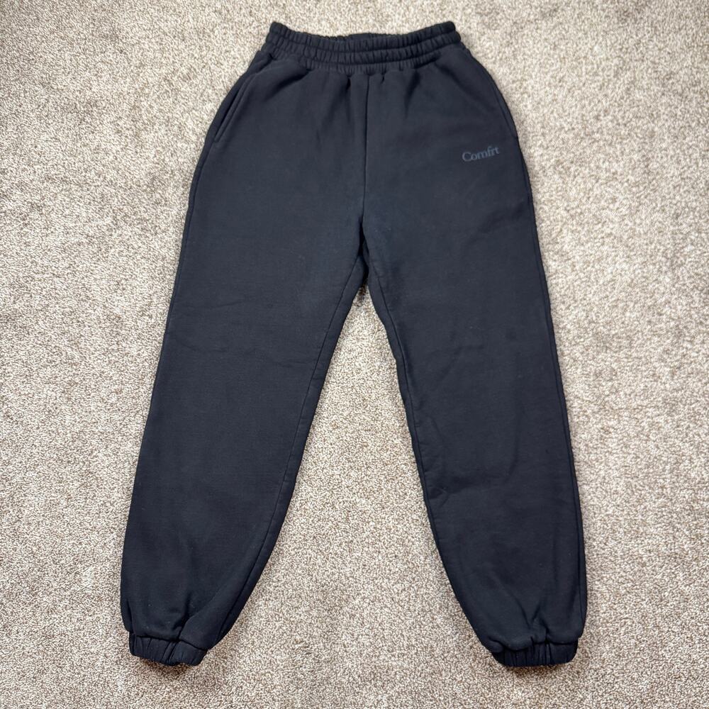 Comfrt Joggers Black Size Medium Tapered Leg Fleece Sweatpants Lounge Casual